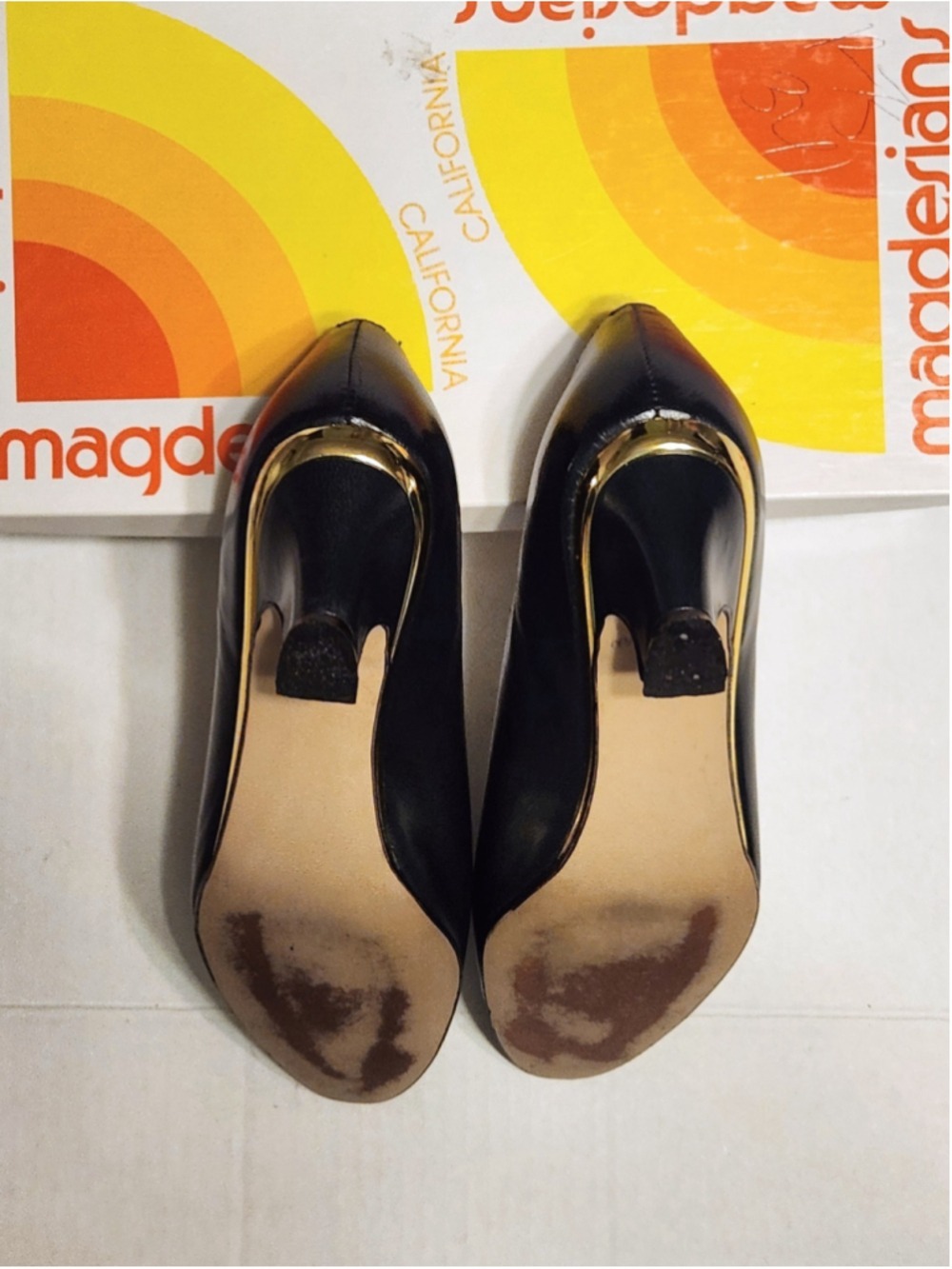 Magdesians Adara Navy Kid Leather Slip On Block Heel Pumps 6 M - Picture 9 of 12
